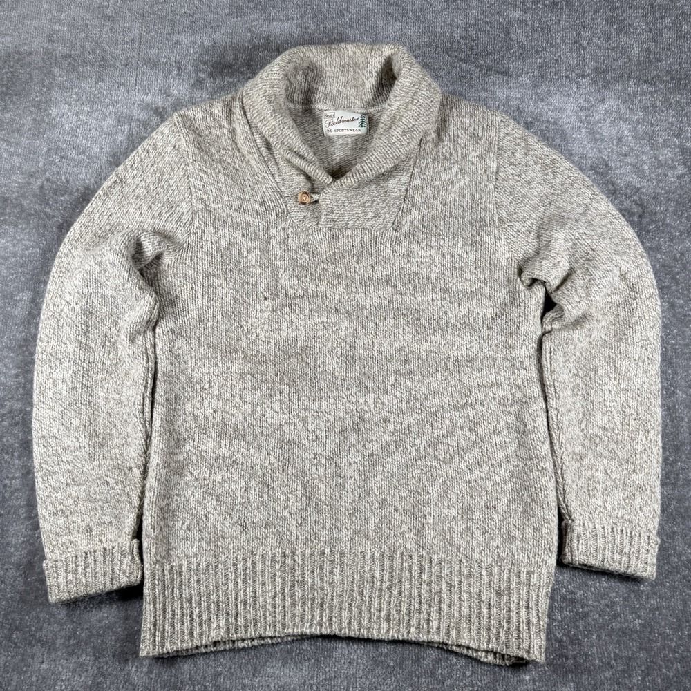 Vintage Fieldmaster Sweater Men's Medium Beige Shawl‎ Neck Henley Wool Blend